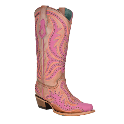 #ad Corral Ladies Pink Overlay amp; Fluorescent Embroidery Western Boots C3970 $287.06