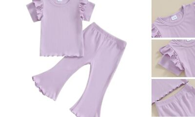 #ad Toddler Baby Girl Summer Clothes Set Ruffle Knit Ribbed Short 4 5T C purple $24.50