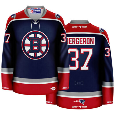 #ad Boston Bruins x Patriots Blue Patrice Bergeron Mashup Hockey Jersey $134.95