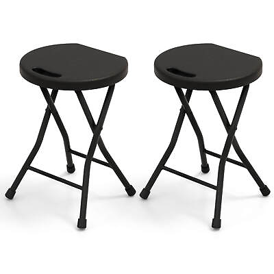#ad 2PCS Outdoor Folding Stool Portable Space Saving Round X Shaped Chair Black $42.99