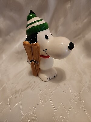 #ad Vintage Peanuts Snoopy Skier Christmas Ornament Snoopy Skiing Ceramic $30.00