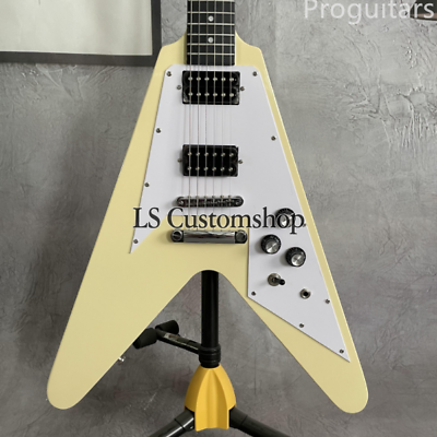 #ad Custom Cream White Flying V HH Electric Guitar Black Fretboard White Pickguard $294.50