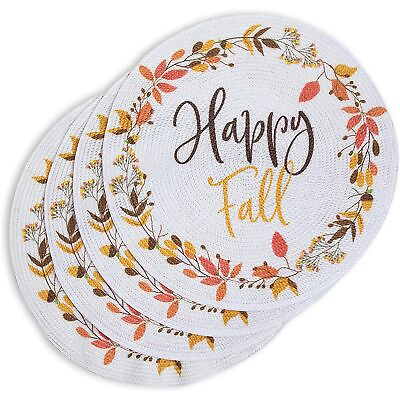 #ad Indoor Outdoor Woven Round Placemat Set Happy Fall Dining Mats 15 in 4 Pack $17.19