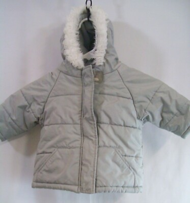 #ad Baby Toddler Gray Puffy Jacket Hooded Size 6 12 Months Old Navy Pockets Zip Up $8.99
