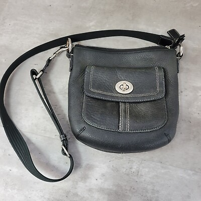 #ad Vintage Y2K COACH HAMILTON Black Pebbled Leather Crossbody Shoulder Bag Handbag $28.04