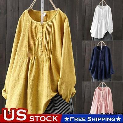 #ad Women Cotton Linen Long Sleeve T Shirt Blouse Ladies Casual Baggy Tunic Tops Tee $20.29