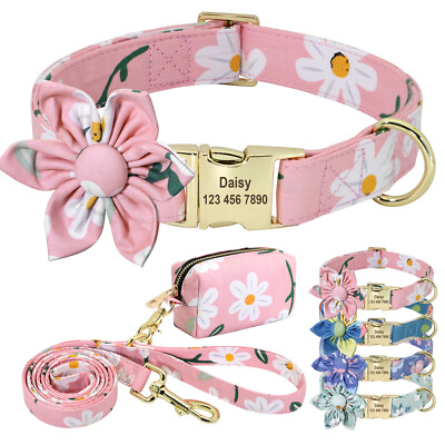 #ad Floral Personalized Dog Collar with Flower Nylon Leash amp; Waste Poop Bag Holder $22.99