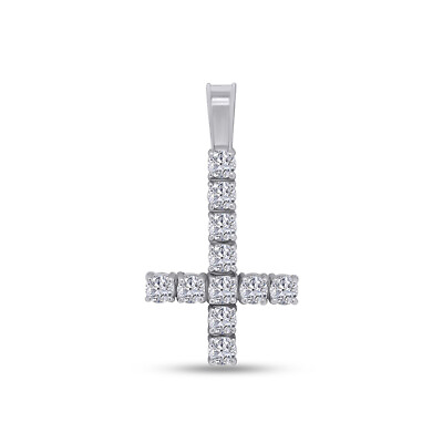 #ad Inverted Cross Upside Down Real Solid 925 Sterling Silver CZ $188.99