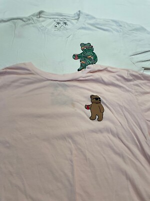 #ad Lot of 2 Riot Society Mens Bear T Shirts Size L Large White Pink Short Sleeve $18.99