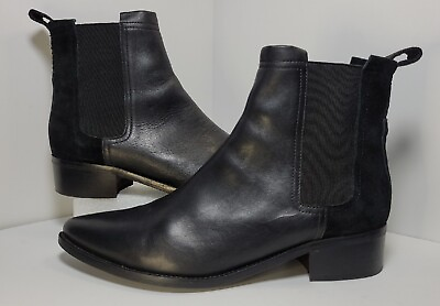 #ad Women#x27;s Black Leather amp; Suede Ponted Toe Chunky Heel Booties Made in Italy Sz 39 $45.99