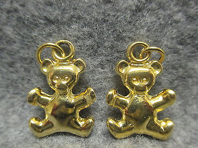 #ad 2 Gold Plated Teddy Bear Pendant Charms w Jump Rings 1quot; Tall NEW NWOT $5.99
