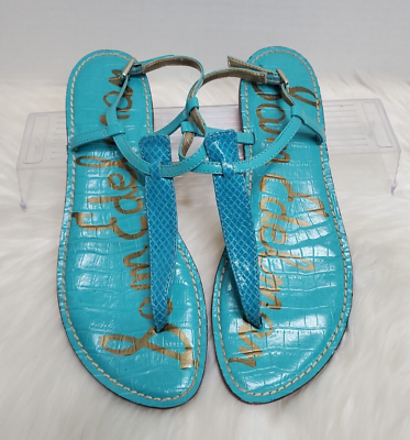 #ad Sam Edelman Gigi Sandal Thong Slingback Turquoise Leather Strappy Size 8.5 S 17 $22.99