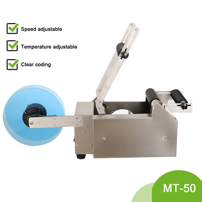 #ad MT 50 Semi Automatic Round Bottle Labeling Machine Printer Scrolling Alloy $379.00