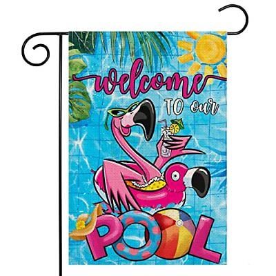 #ad Summer POOL Garden Flags for Outdoor Flamingo Welcome to Our POOL 12x18 Inch $18.21
