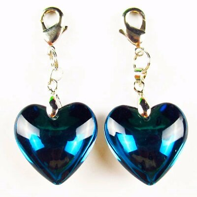 #ad 2Pcs 24x24x10mm 55mm Blue Titanium Crystal Heart Pendant Bead Hanging bag Diy $9.35
