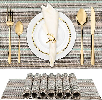 #ad Winknowl Placemats Washable Vinyl Woven Indoor and Outdoor Heat Stain and Water $45.75
