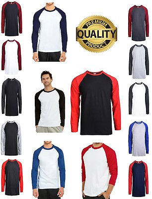 #ad Men Baseball Cotton Long Sleeve T Shirt Soft Breathable Raglan Jersey Size S 3XL $12.91