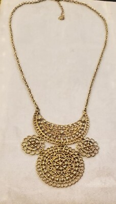 #ad Gold Tone Filigree Bib Necklace Dangling Long Statement Jewelry Icing 26quot; $14.42