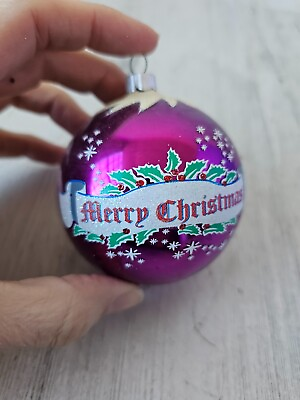 #ad Vintage shiny Brite radko Santa wreath ball purple ornament unique Merry Xmas tr $22.27