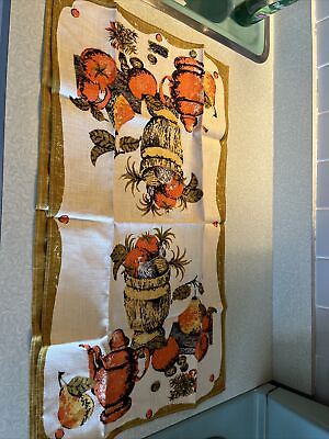 #ad Set Of 2 Vtg. NWT 100% Polish Linen 60s Fall Tea Kitchen Dish Towels w orig. tag $19.99
