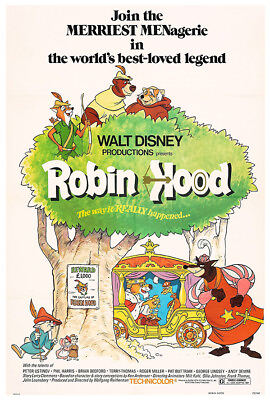 #ad Robin Hood Disney Movie Poster 1973 US Release $10.99