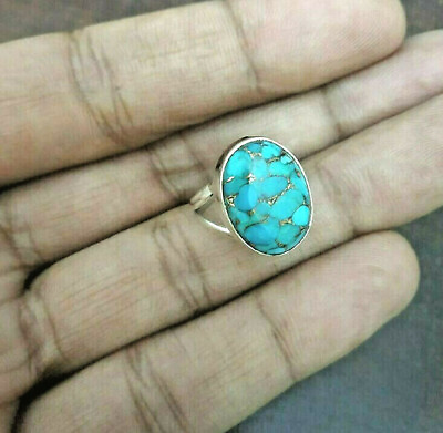 #ad Blue Copper Turquoise Ring 925 Sterling Silver Ring Valentine Jewelry BM 213 $12.24