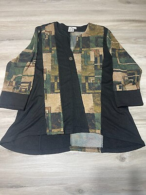 #ad Parsley amp; Sage Black Artsy V Veck 3 4 Sleeve Patched Tunic Top Women#x27;s Large $24.95