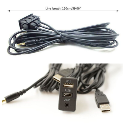 #ad Car AUX Dual USB Port Panel USB Extension Cable Adapter 150CM Dash Flush Mount $12.19