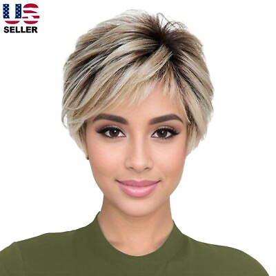 #ad Blonde Short Pixie Cut Wig Ombre Blonde Short Layered Heat Resistant Daily Wig $10.99