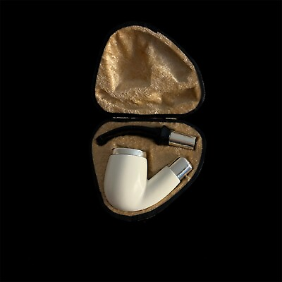 #ad #ad Smooth Block Meerschaum Pipe 925 silver unsmoked smoking tobacco w case MD 280 $180.40