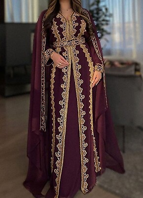 #ad Royal Moroccan Islamic Kaftan Arabic Vary Fancy Abaya Jilbab Jalabiya Women Dres $125.66
