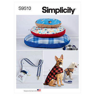 #ad Simplicity Sewing Pattern S9510 DOG BEDS LEASH WITH CASE HARNESS VEST AND COAT $32.50