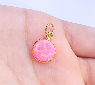 #ad Natural pink opal Gold Pendant 18k Yellow Gold Necklace Handmade Gold Charm $77.99