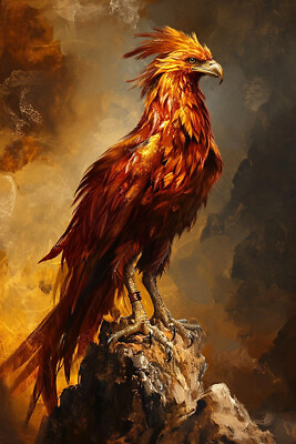 #ad FIRE PHOENIX FINE ART PRINT Bird Wall Decor Fantasy Mythology Eagle Poster $7.95