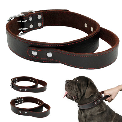 #ad Solid Leather Big Dog Collar with Handle for Large Pitbull German Shepherd $25.99