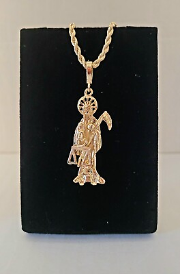 #ad #ad La Santa Muerte Grim Reaper 18k Plated 20quot; Gold Rope Chain Necklace $13.33