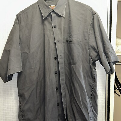 #ad Harley Davidson Shirt Mens Large Black Short Sleeve Button Up Needs New Button. $18.62