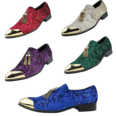 #ad Amali Mens Designer Velvet Smoking Loafers Fashion Slip On Dress Shoes w Tassel $89.99