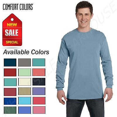 #ad Comfort Colors Mens T Shirt Long Sleeve Garment Dyed Preshrunk Tee C6014 $11.85