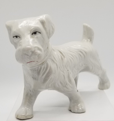 #ad VTG Ceramic Porcelain Terrier Dog Figurine White Iridescent Made in Japan 3.25quot; $7.95