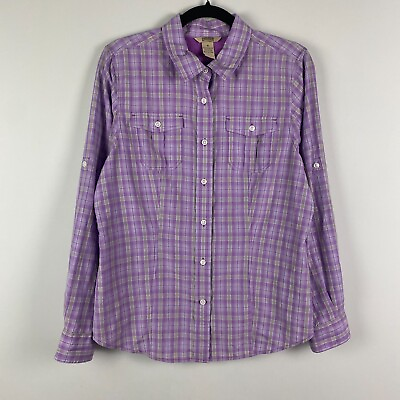 #ad Duluth Trading Co. Armachillo Cooling Button Up Shirt Purple Plaid Womens Medium $17.95
