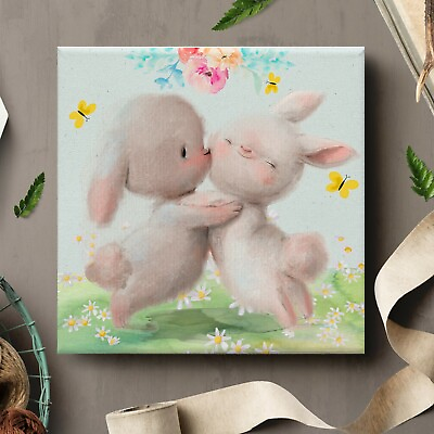 #ad Framed Canvas Wall Art Painting Prints Cute Baby Animal Bunny Kiss Love ANML102 $25.99