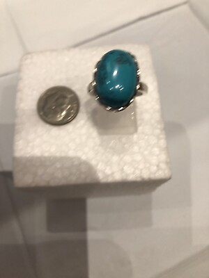 #ad Copper Blue Turquoise Sterling Silver Plate Ring from India Size 7.5 R34 $9.50