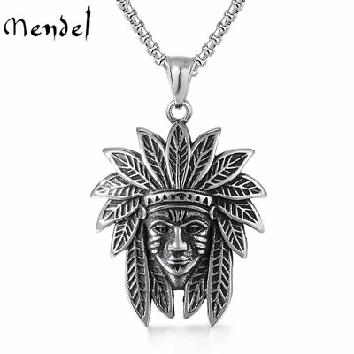 #ad MENDEL Mens Stainless Steel Native American Indian Biker Chief Pendant Necklace $11.99