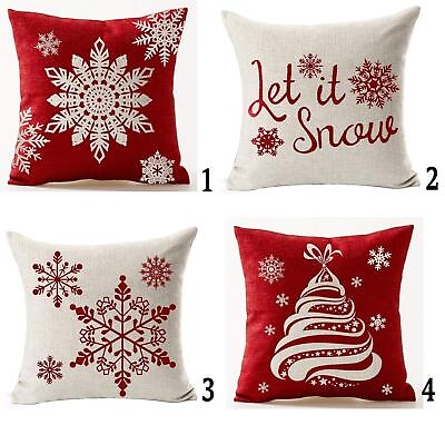#ad Set of 4 Happy Winter Beige Shadow Let It Snow Snowflakes in Red Merry Cotton... $22.58