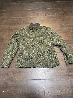 #ad Eddie Bauer Fleece Sweater Mens XL Green Long Sleeve Pullover 1 4 Zip Mock Neck $17.95