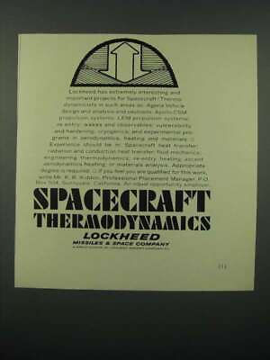 #ad 1966 Lockheed Missiles amp; Space Company Ad Spacecraft Thermodynamics $19.99