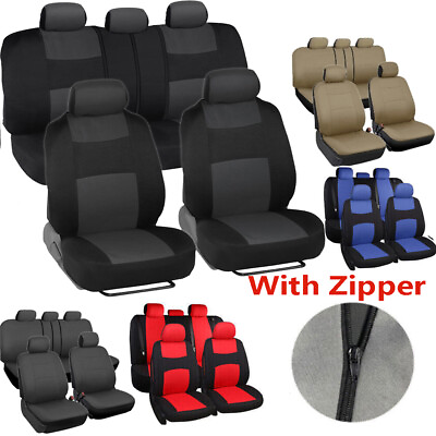 #ad For Jeep 5 Seats Car Seat Cover Full Set Front Rear Protector Split Bench Zipper $27.99