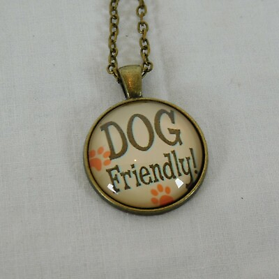 #ad Dog Friendly Paw Prints Puppy Pet Bronze Tone Cabochon Pendant Chain Necklace Rd $5.00