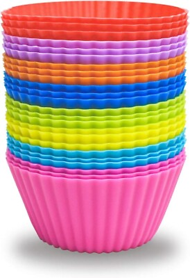 #ad 24 Pack Silicone Baking Cups Reusable Muffin Liners Non Stick Cup Cake Molds Set $13.00